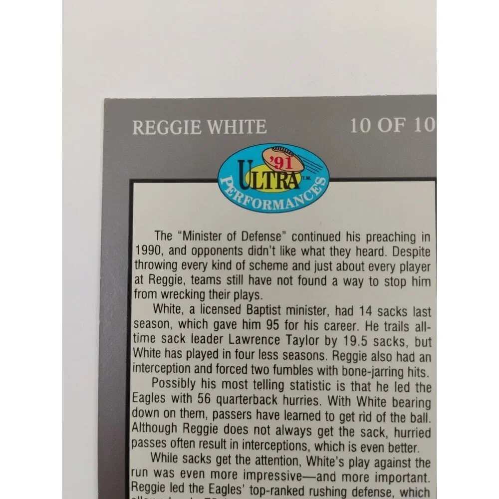 Philadelphia Eagles REGGIE WHITE Performances 1991 Fleer Ultra #10 of 10